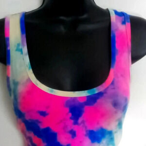 NEW Pink Blue Tie Dye Ribbed Fitted Dress